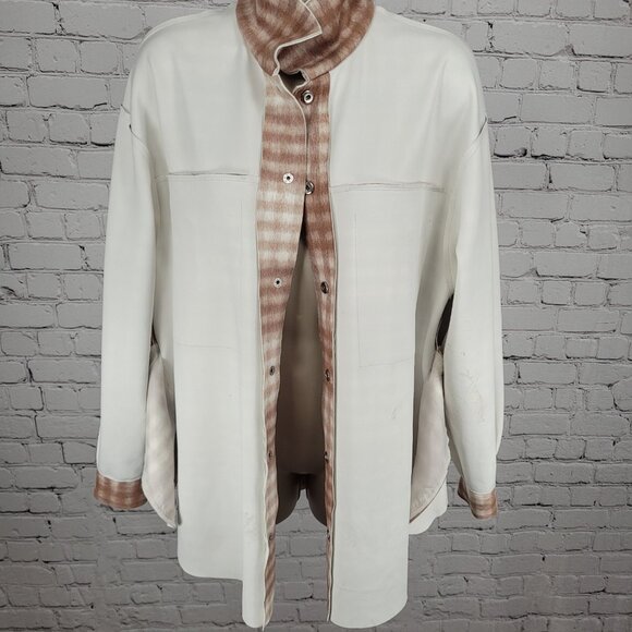 Zara Tan Check Oversized Boxy Snap Up Shacket Lightweight Jacket Size Medium M - Picture 6 of 16